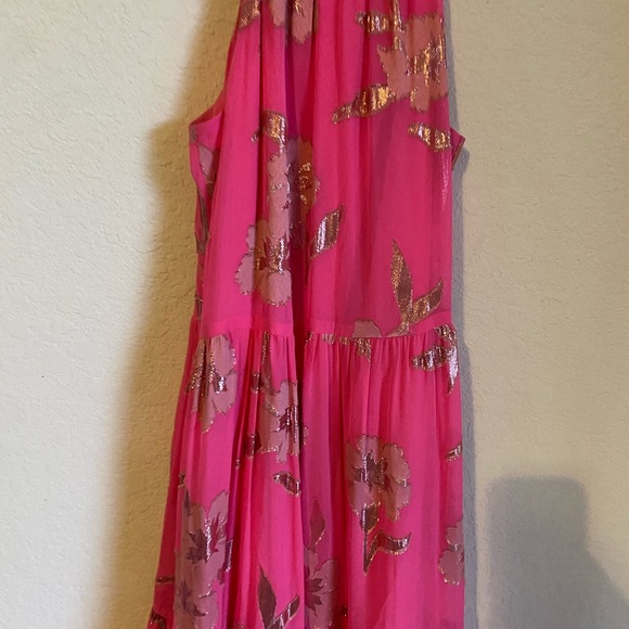 LILLY PULITZER Beccalyn Silk Blend Halter Tiered Metallic Pink Maxi Dress XXS - Picture 5 of 15